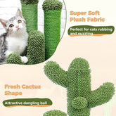 KUTKUT Cat Scratching Post Cactus Cat Scratcher Featuring with 3 Scratching Poles and Interactive Dangling Ball, Cat Tree Sisal Coverd Scratch Board for Indoor Cats -Medium 23 Inches